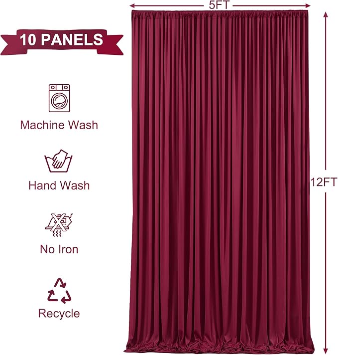 10 Panels Burgundy Backdrop Curtains - Image 5