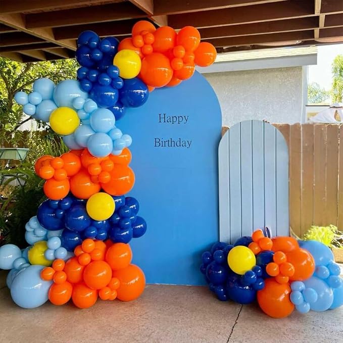 Orange Blue Balloons, 12 Inch Royal Blue and Matt Orange Metallic Gold Latex - Image 3