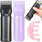 2 Pack Hair Oil Applicator Bottle for Scalp with Massage Comb,6 OZ Hair Oil Bottle with Root Comb for Scalp, Shampoo Scrubber Applicator,Hair Dye Tools(Black, purple)