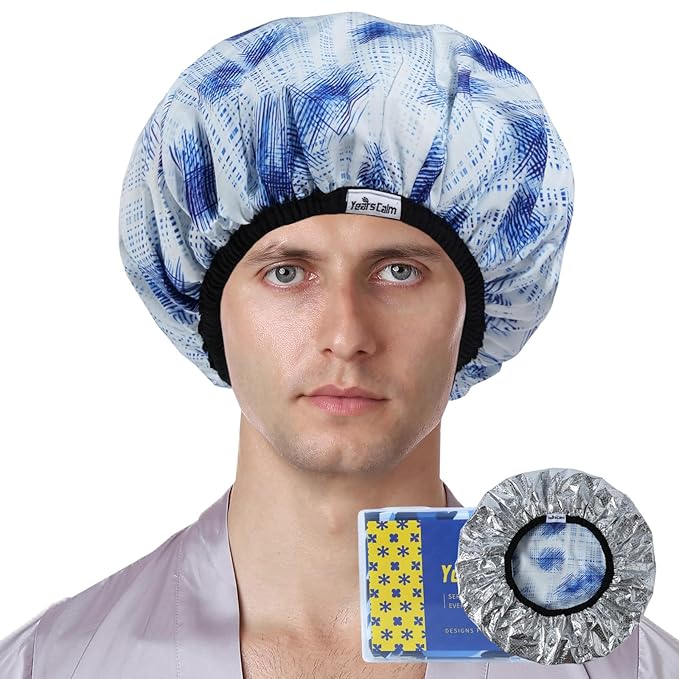 Years calm Shower Cap for Men, Waterproof & Heat-Retaining Hair Treatment Cap – Reusable Men’s Shower Cap with Foil Lining, Elastic Band, for Steam Care, Hair Mask & Oil Conditioning