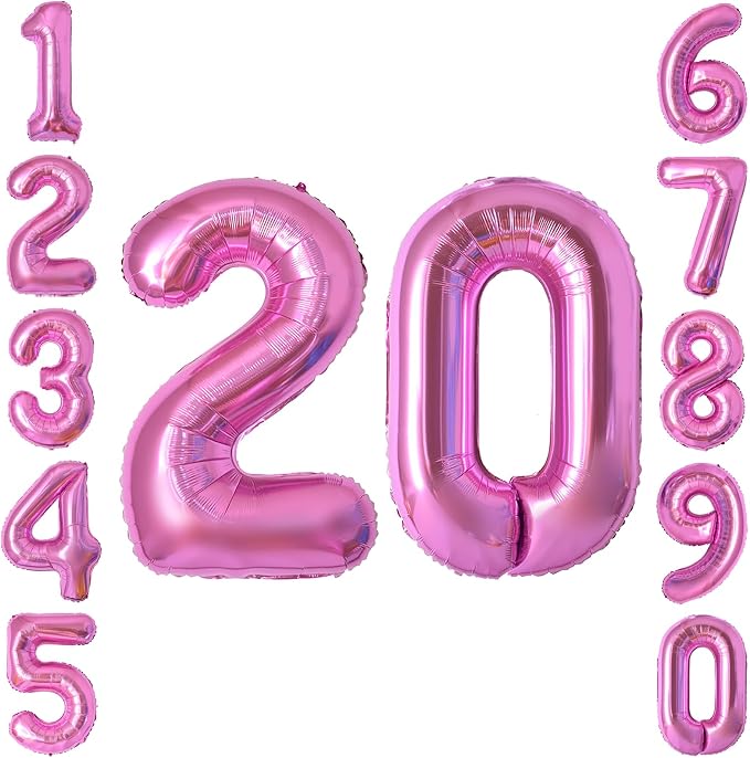 Pink Number 20 Balloon 40 Inch, Shiny Foil Double Digit Party Supplies | by Unknown