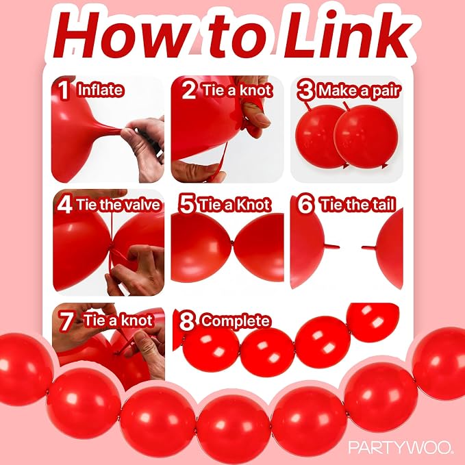 PartyWoo Red Linking Balloons 100pcs 6 Inch Red Link Balloons | - Image 5