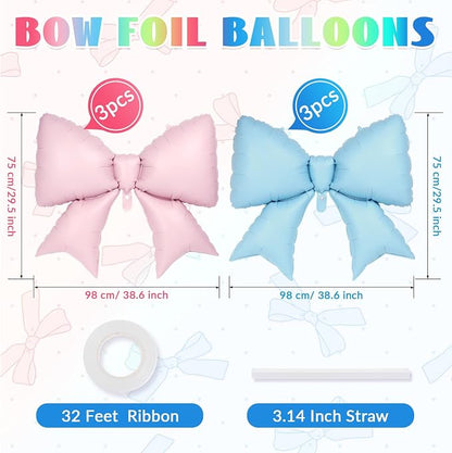 6 Pcs Pink and Blue Bow Balloons - Image 2