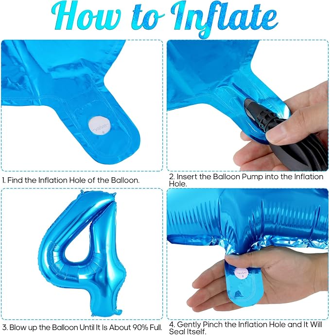 Blue Number 4 Balloon 40 Inch, Big Large Foil Helium Number Balloons, Jumbo - Image 7