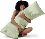 Bedsure Body Pillow Cover 20x54 Inches - Sage Green Satin Similar to Silk Pillowcase for Hair and Skin, Cooling and Silky Long Body Pillow Pillowcase with Envelope Closure, Gifts for Women Men