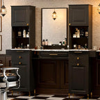 Paddie Barber Station Hair Salon Station, Salon Stations for Hair Stylist, Beauty Salon Spa Equipment w/Glass Shelf, 2 Storage Cabinet & Drawers, 6 Hair Dryer Holders for Hair Styling（Black）