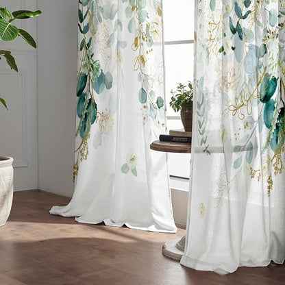 Gold Green Botanical Curtains 96 Inches Long - Image 2