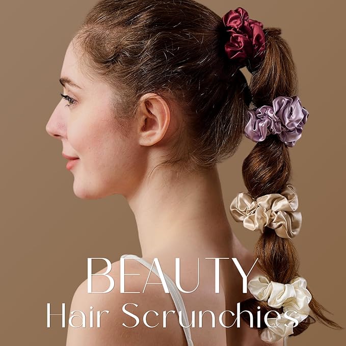 ZIMASILK 100% Mulberry Silk Hair Scrunchies – 19 Momme Elastic Silk Hair Ties for Women & Girls, Gentle No-Tug (5 Pack, Light Blue, Pink, White, Taupe, Peacock Blue)