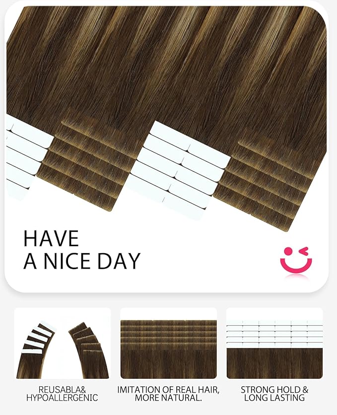 Youngsmile Injection Tape in Hair Extensions Human Hair #4/27/4 Chocolate Brown to Caramel Blonde 20pcs 50g 22 Inch Balayage Injected Tape in Hair Extensions Straight Remy Human Hair (#4/27/4,22'')
