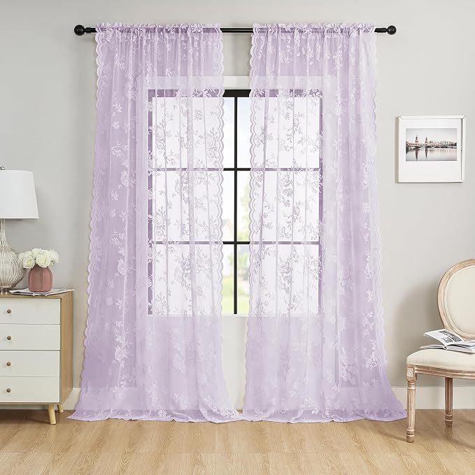 Lilac Purple Lace Curtains by SEEKRIGHTHomeDecor