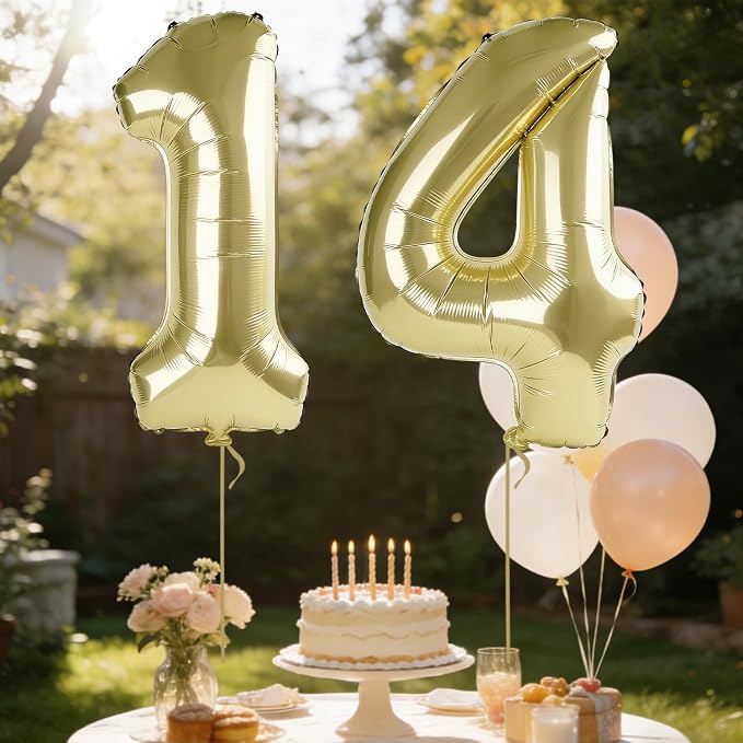 40 Inch Number 14 Balloons for 14th Birthday Party Decorations, 0-100 Champagne - Image 3