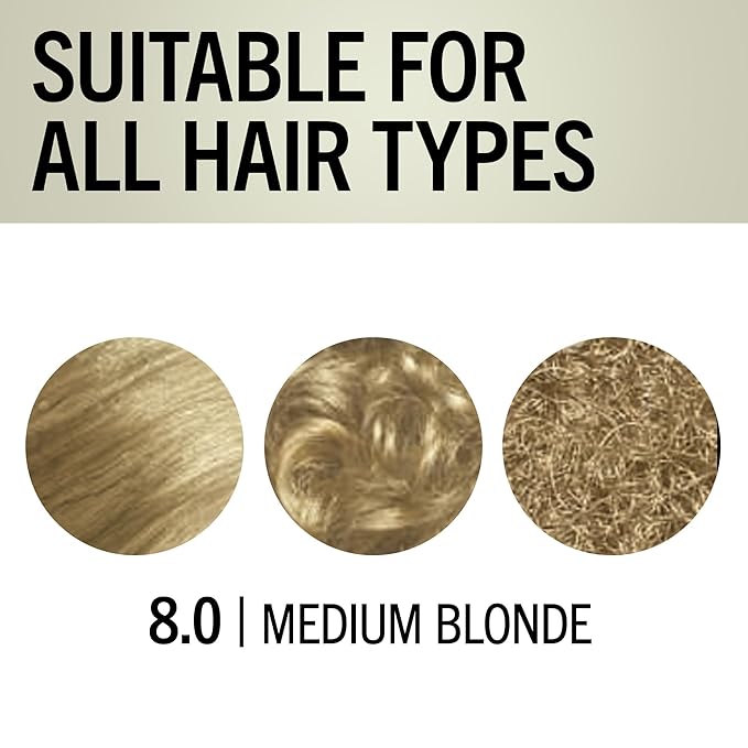 Schwarzkopf Keratin Blonde Hair Dye, 8.0 Medium Blonde, Professional Quality Permanent Hair Color, Bond Enforcing System, Pre-Color Serum & Purple Conditioner Included