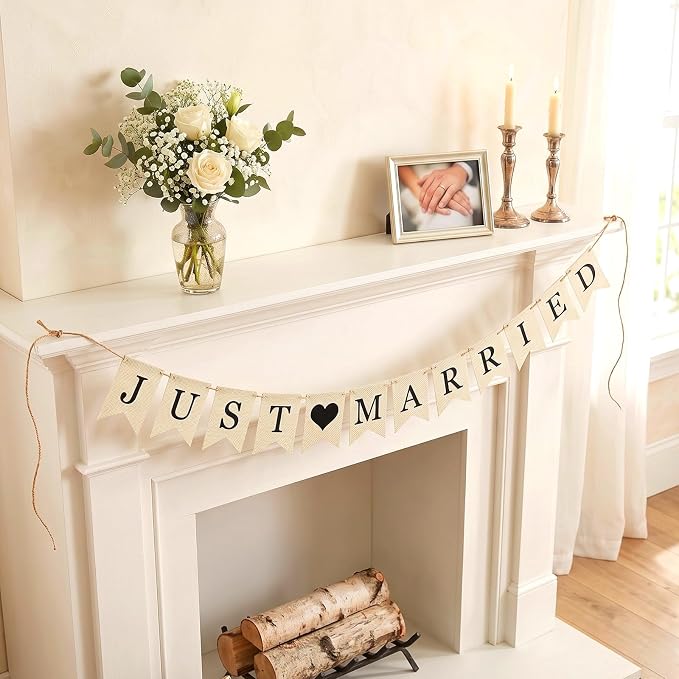 Rustic Burlap Just Married Banner, Wedding Banner - Image 8