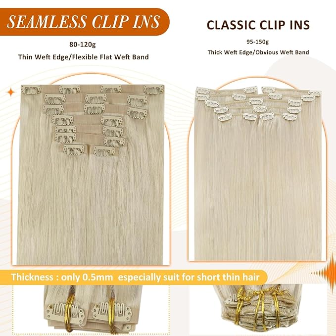 Full Shine Seamless Clip in Hair Extension Blonde Short Hair Extensions Clip in Platinum Blonde Hair for Women Clip in Extensions Add Volume 12 Inch 8 PCS 95 Grams