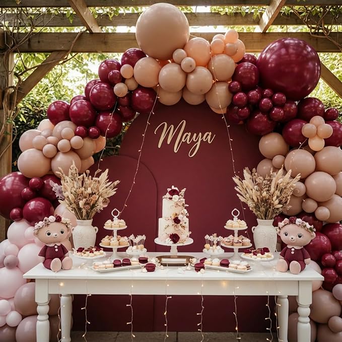 RUBFAC Burgundy Balloons Different Sizes Ruby Red Balloon Arch 129pcs | Latex - Image 8