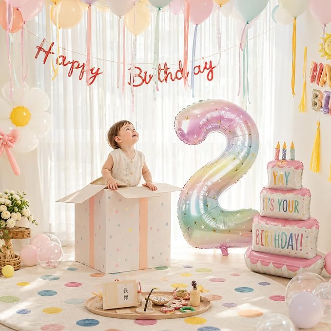 40'' 2 Balloon Number, Large Rainbow Foil Number 2 Balloons Birthday Party Decor - Image 7