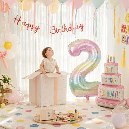 40'' 2 Balloon Number, Large Rainbow Foil Number 2 Balloons Birthday Party Decor - Image 7