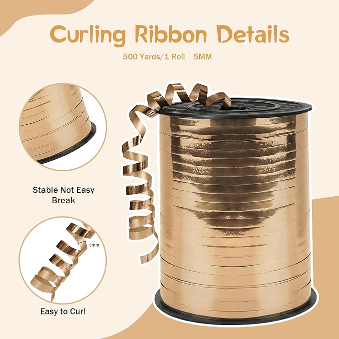 500 Yards Curling Ribbon，Shiny Champagne Balloon String Ribbon，for Gift - Image 2