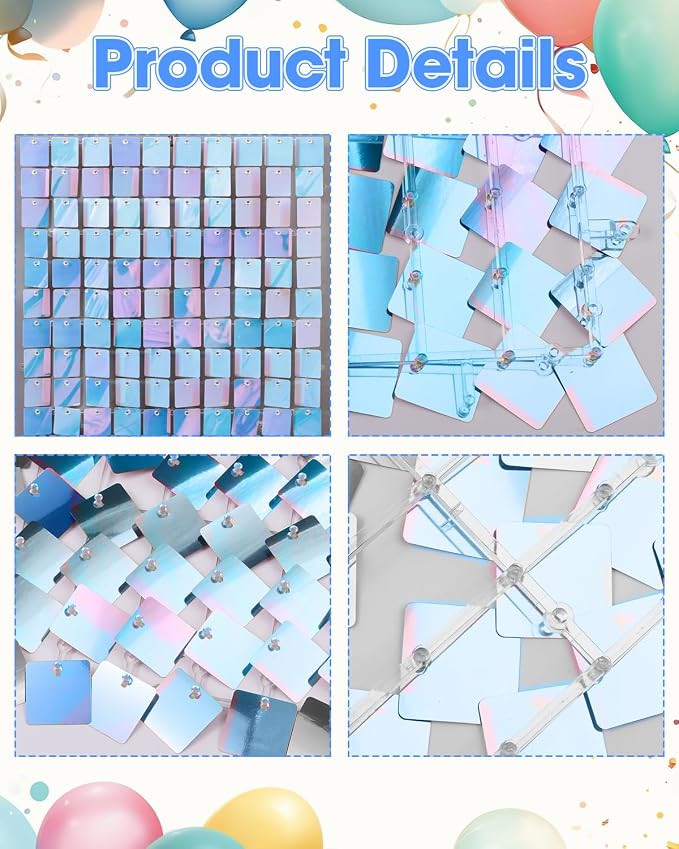 Iridescent Blue Shimmer Wall Backdrop, 24 Panels, 6x4 Ft Photo Backdrop | - Image 5