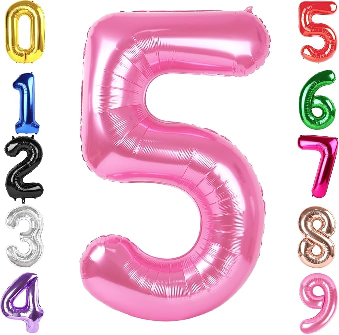 40 Inch Pink Number 5 Balloon Birthday Party Decorations by Hadoife