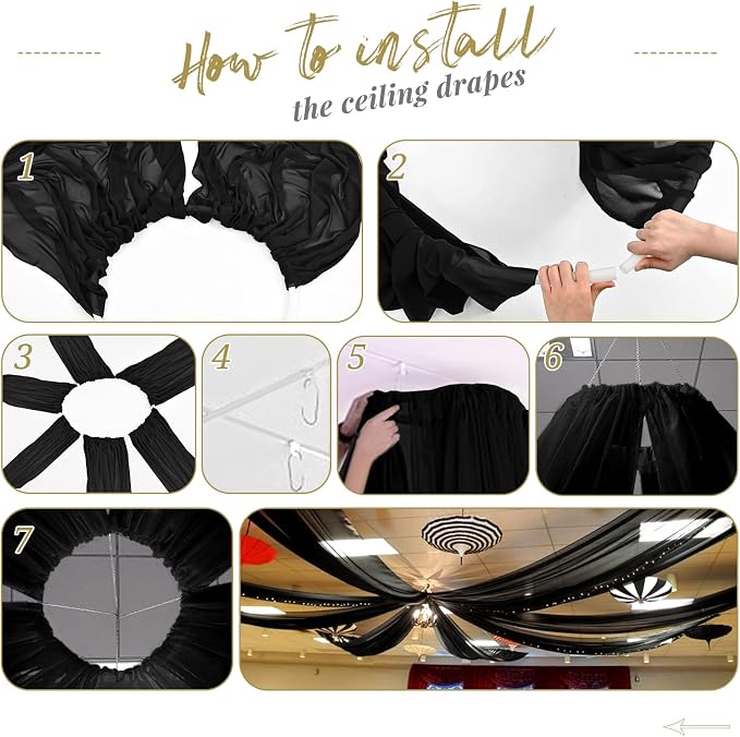 8 Panels Black Ceiling Drapes for Wedding Ceiling Drapes 5ftx20ft Wedding Arch - Image 7