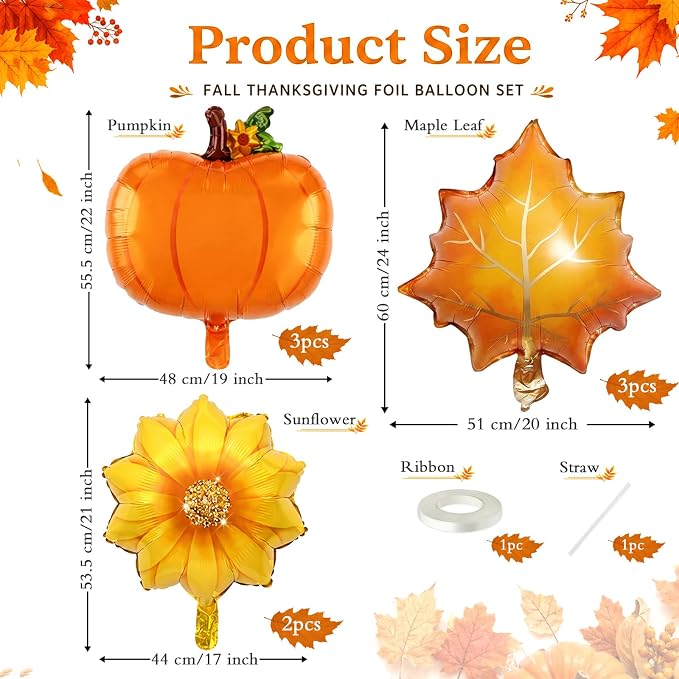Fall Foil Balloons, Sunflower Pumpkin Maple Leaf Balloon - Image 2