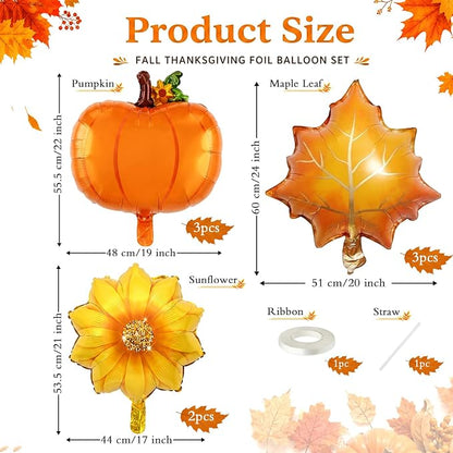 Fall Foil Balloons, Sunflower Pumpkin Maple Leaf Balloon - Image 2