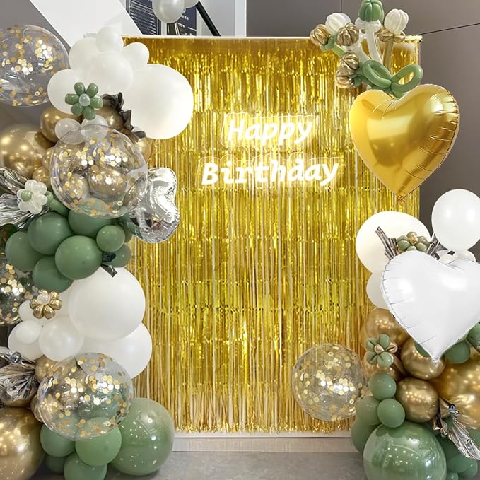 Sage Green White Gold Balloons Arch Kit - Image 6