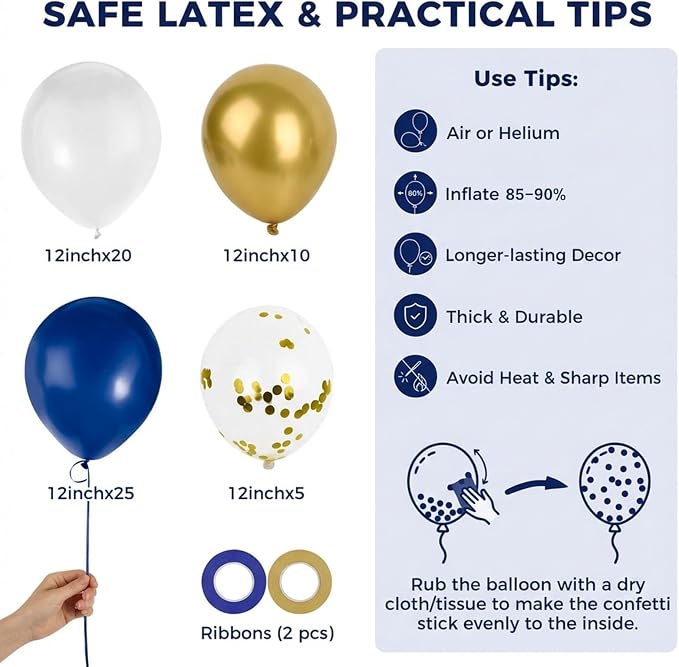 LovesTown Navy Blue Gold and White Balloons - Image 7
