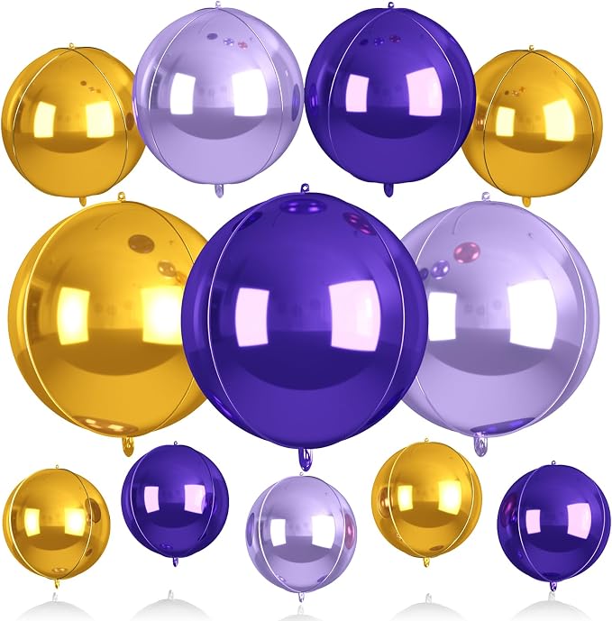 12Pcs Purple and Gold Round Balloons Foil, Large Gold Dark Light Purple by BIAPIAN