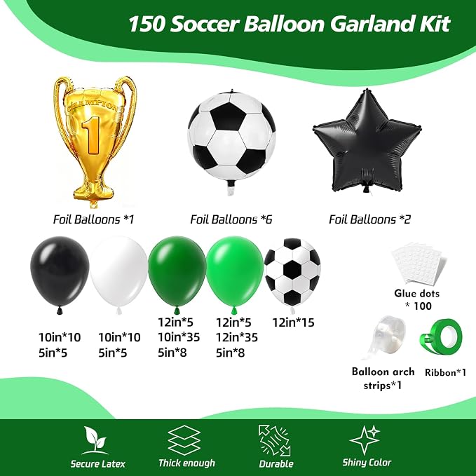 150Pcs Soccer Balloon Garland Arch Kit - Image 2
