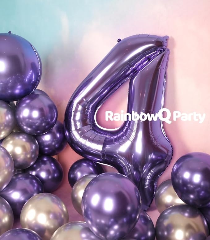 RainbowQ Purple 4 Balloon Number 40 Inch 0-40 Foil Large Balloons | Big Mylar 4 - Image 7