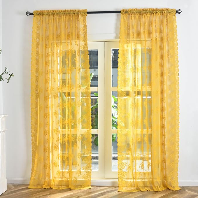 Kotile Yellow Gold Lace Curtains - Image 9