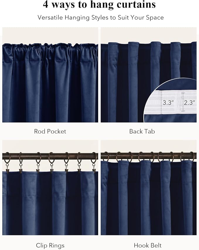 Navy Blue Velvet Blackout Curtains - Image 2