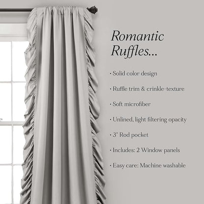 Lush Decor Reyna Ruffle Window Curtain Panel Set, Light Gray - Image 5