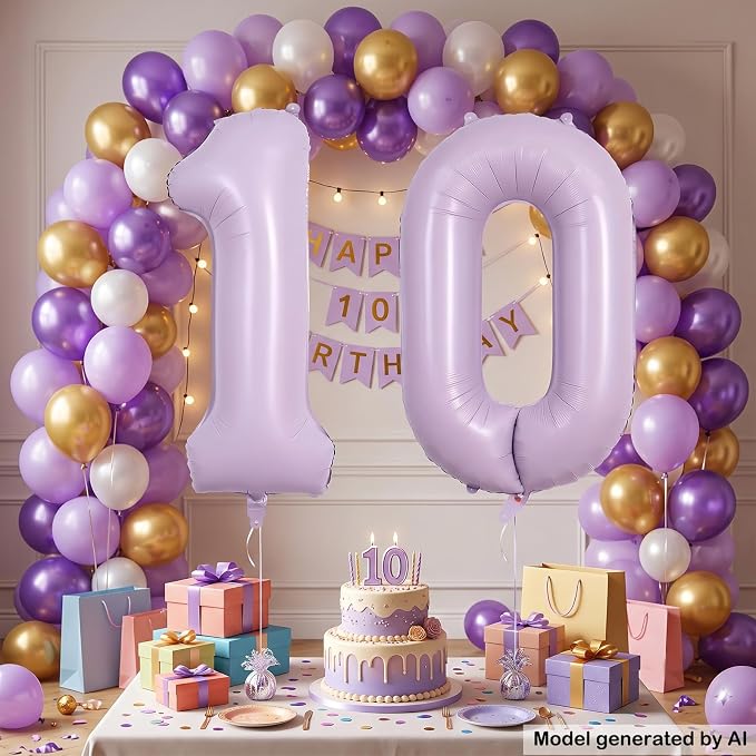 40" Pastel Purple Foil Number 10 Balloon - Image 4