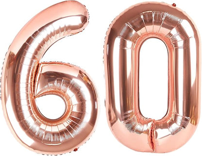 60 Balloons Number for 60th Birthday Decorations Women Men, Rose Gold | 40In by Mluchee