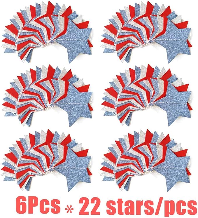 6 Pack Patriotic Star Streamers Garland Red White Blue Bunting Banner Paper - Image 7