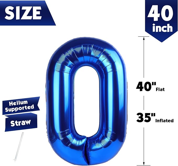 40 Inch Navy Blue Number 0 Balloon, 0th Birthday Party Decorations | 40 Inch - Image 5