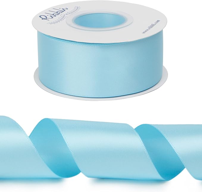 Ribbli Light Blue Baby Blue Double Faced Satin Ribbon, 1-1/2” x Continuous 25 - Image 2