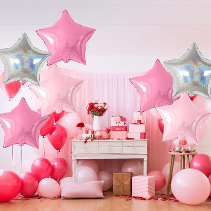 Pink and Silver Star Foil Balloons, 18 Inch Metallic Glitter Stars Balloons - Image 6