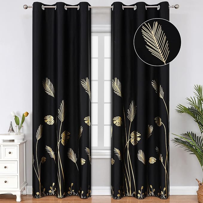 Black Blackout Curtains Energy Saving Light Blocking Curtains by ESTELARTEXTILER
