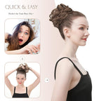FESHFEN Messy Bun Hair Piece - Large Elastic Wavy Curly Hair Bun Scrunchies Ponytail Extensions Synthetic Chignon Hairpieces for Women, Ash Brown & Blonde 1.94oz