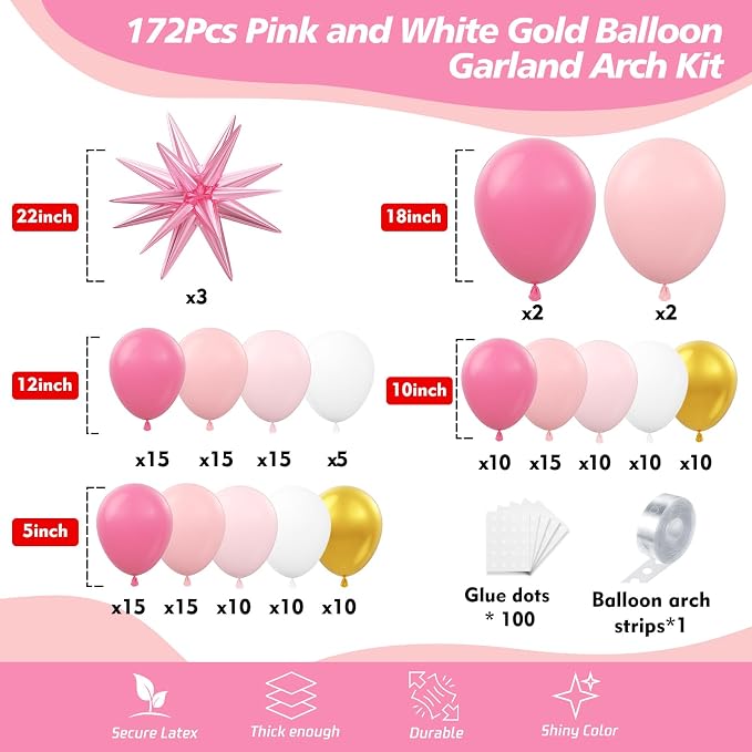 172Pcs Pink Balloon Garland Arch Kit - Image 2