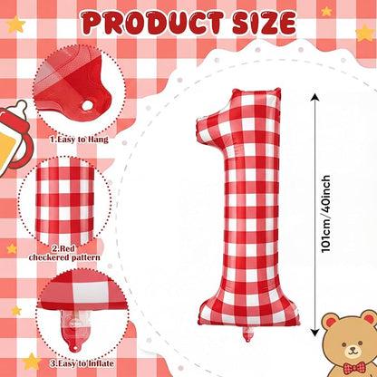 Jenaai 40 Inch Gingham 1st Balloon Large Number 1 Plaid Balloons - Image 2