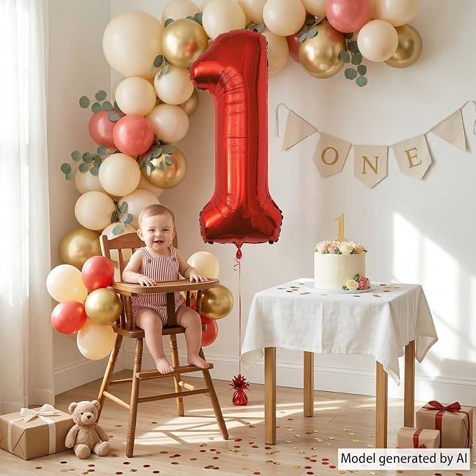 Red Number 1 Balloon 40 Inch, Foil Numeral - Image 3