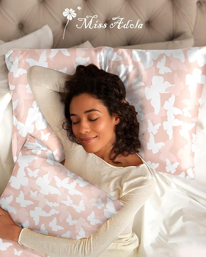 2 Pack Mulberry Silk Pillowcase for Hair and Skin - King Size 20 x 36 Inches with Hidden Zipper PK Butterfly 19 Momme Soft Sleeping Silk Pillow Case for Women, Moms