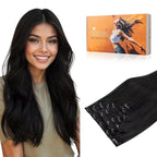 DOORES Clip in Human Hair Extensions Jet Black 16 Inch 7pcs 120g Real Hair Extensions Clip in Straight Natural Hair Extensions Clip in Remy Extensions
