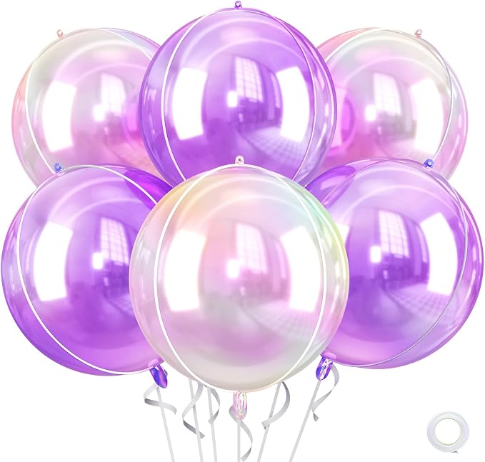 Iridescent Balloons 4D, 22Inch Round Clear Ball Shaped Balloons, Holographic by Saxuxu