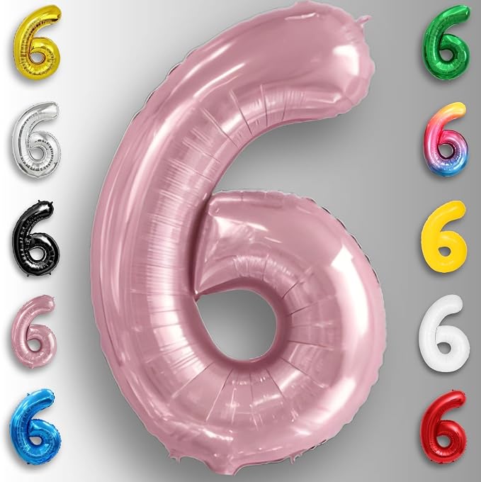 Pink Pearl Number Balloon 6 Mylar Foil Macaron Balloons 40 inch - Image 4